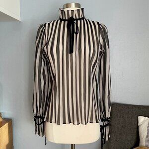 Momoshero Striped Semi-Sheer Blouse Shirt Black White Size XS